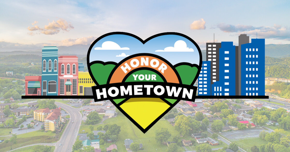 Honor Your Hometown Logo over Sevierville Arial Image