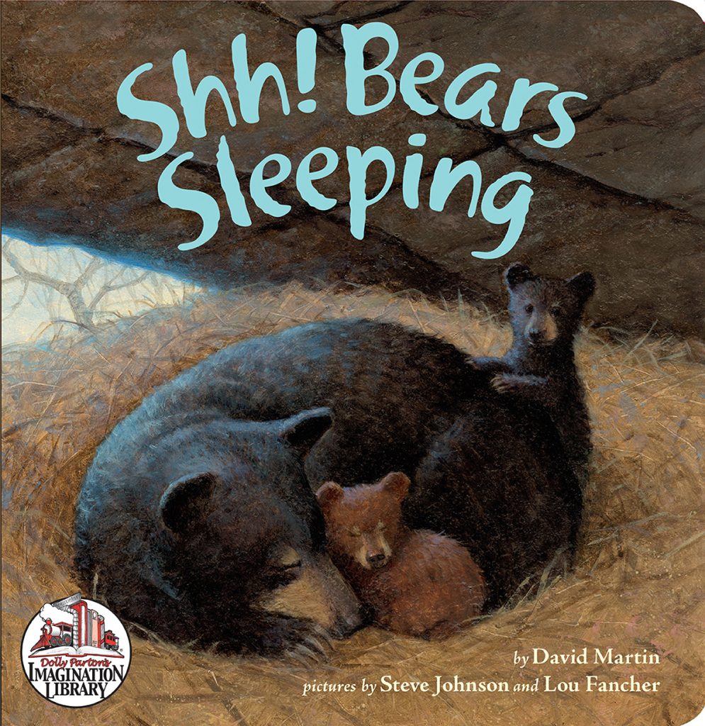 A book titled "Shh! Bears Sleeping" with bears on the cover.